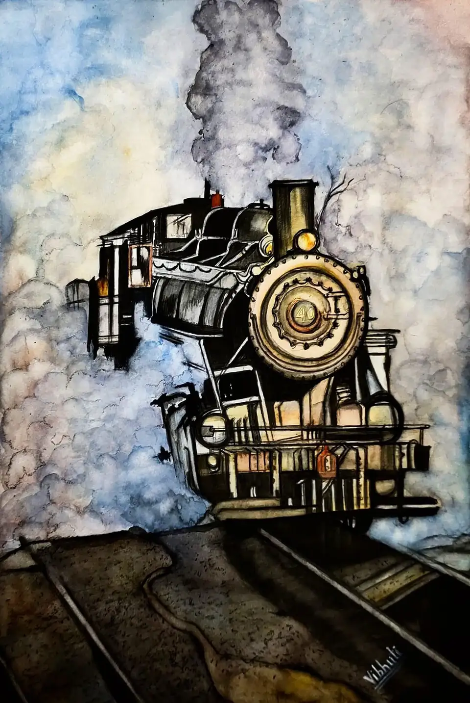 Let the whistle blow — watercolor landscape by Vibhuti Mehta