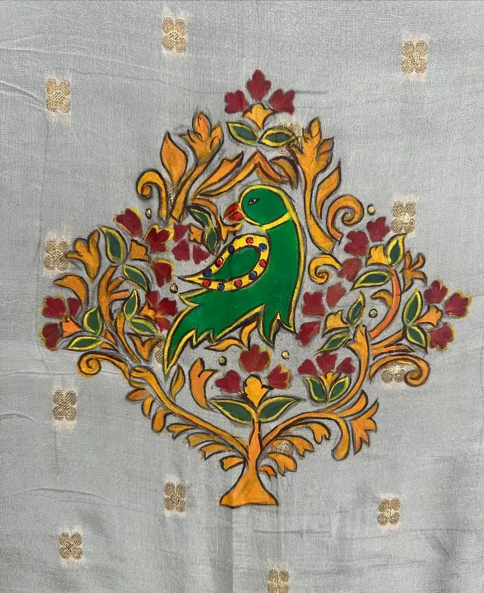 Madhubani Silk Blouse — fabric works wearable artwork by Vibhuti Mehta