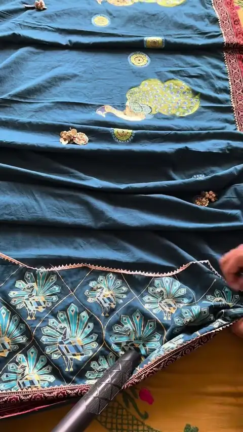 Odhani Ajrakh Peacock — fabric works wearable artwork by Vibhuti Mehta